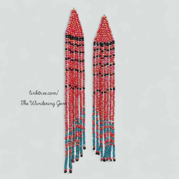 Long Boho Chic Beaded Fringe Cascade Shoulder Duster Dangle Earrings, 7" - Picture 3 of 8